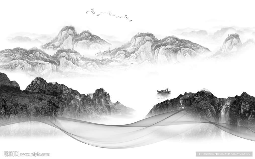 人气 最新山水墙画 tif分层