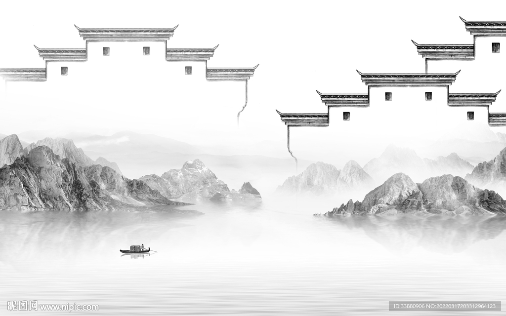 徽派 最新山水墙画 tif分层