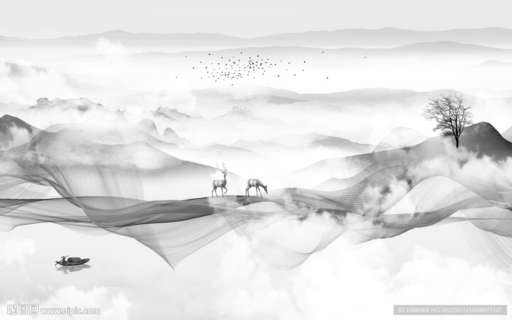 新中式现代山水新画 tif分层