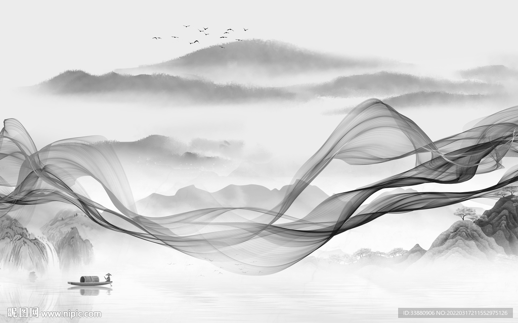 大气 客厅背景山水 tif分层