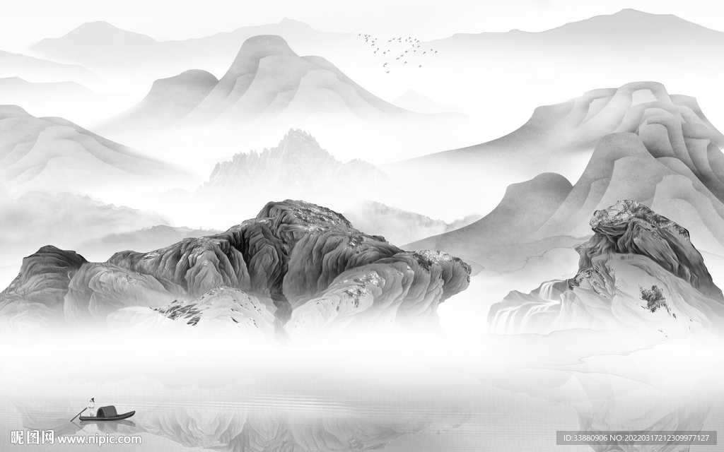 高端 最新山水墙画 tif分层