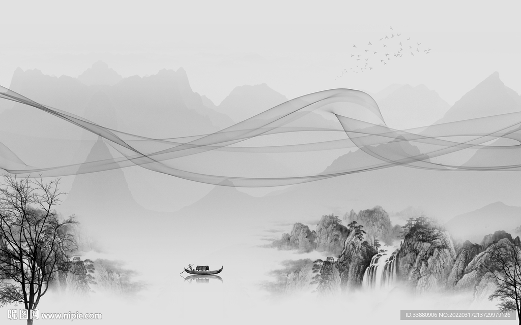 岩板最新山水墙画 tif分层