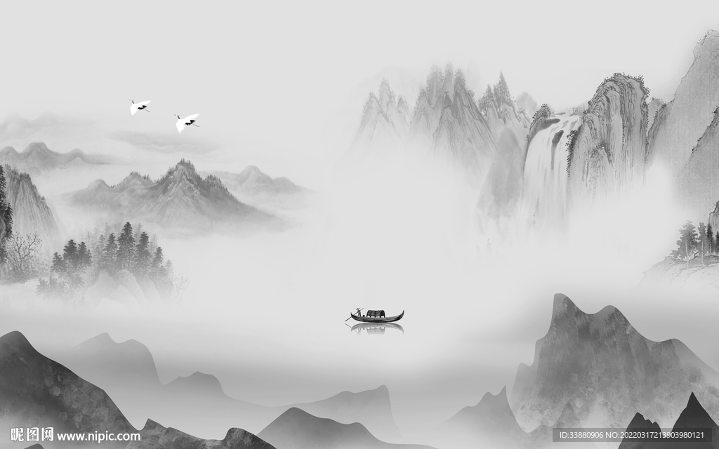 新款客厅背景山水 tif分层