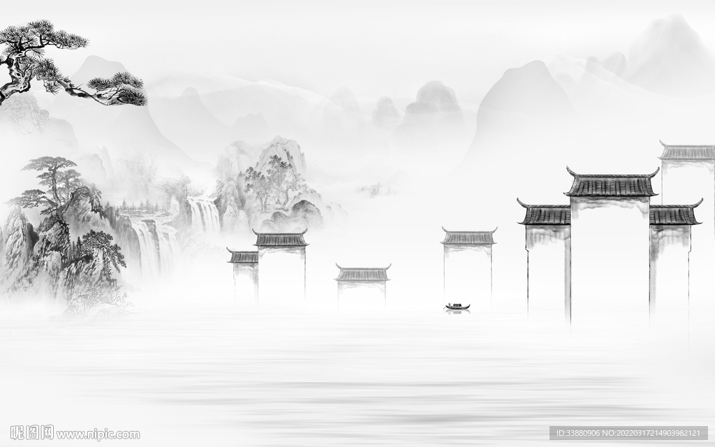 徽派 客厅背景山水 tif分层