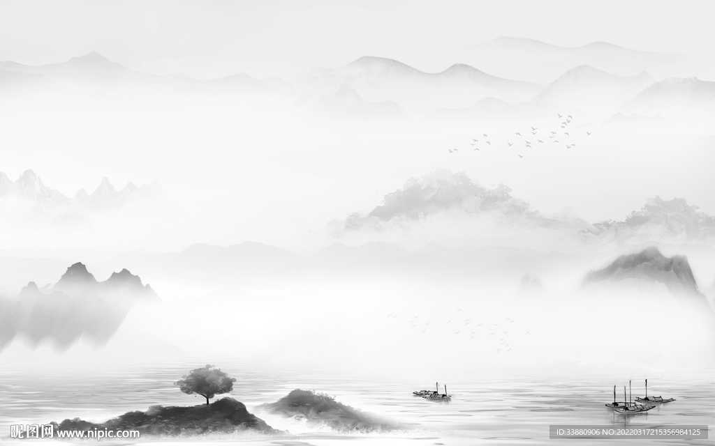 水墨 客厅背景山水 tif分层