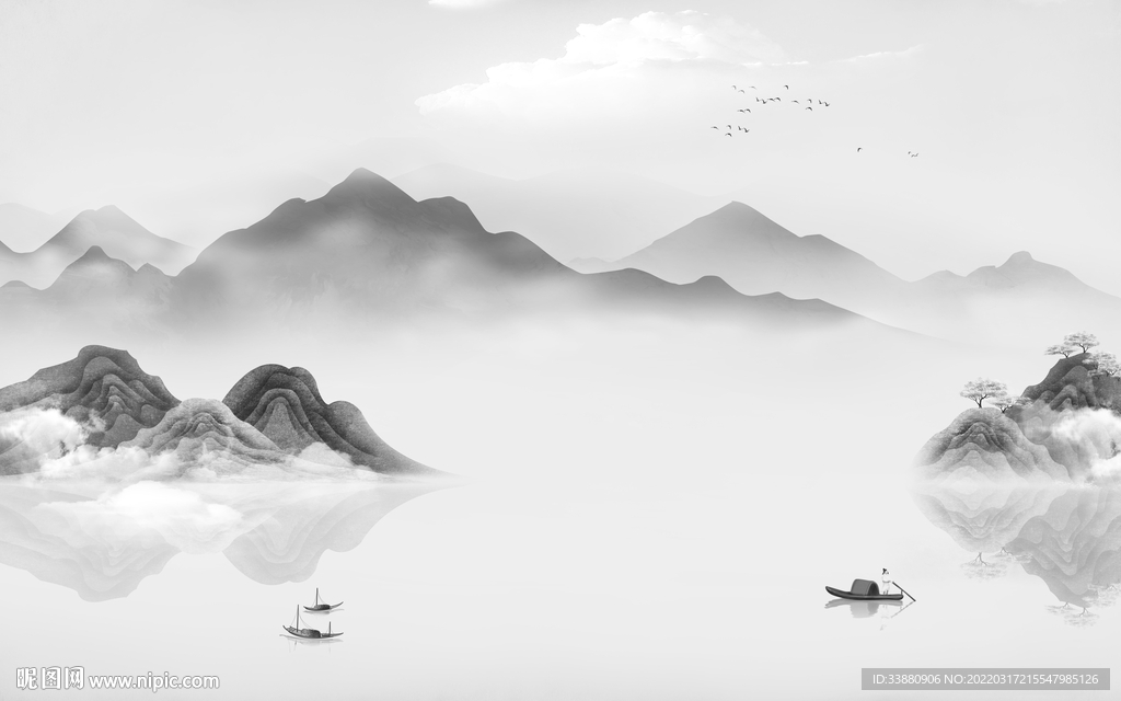 意境 客厅背景山水 tif分层