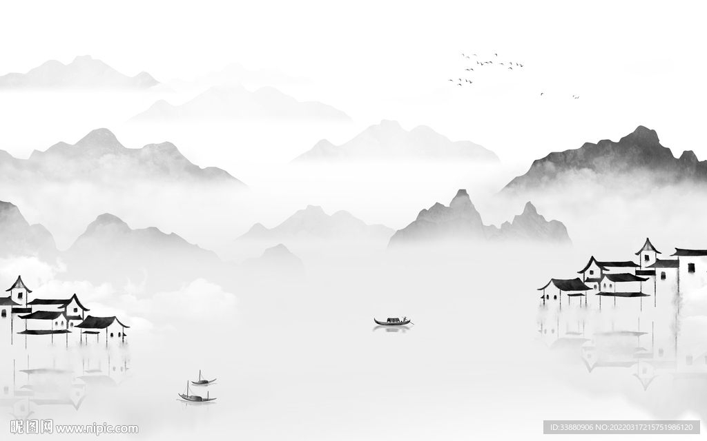 江南客厅背景山水 tif分层