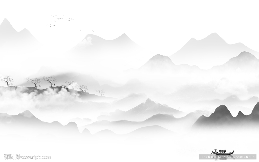 高档客厅背景山水 tif分层