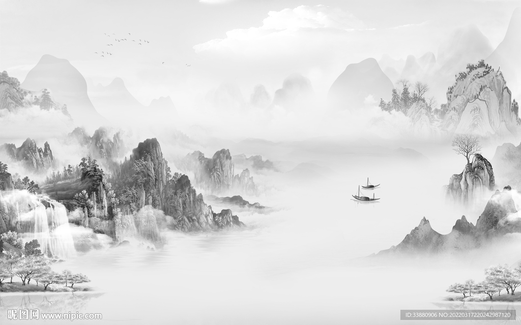 人气 客厅背景山水 tif分层