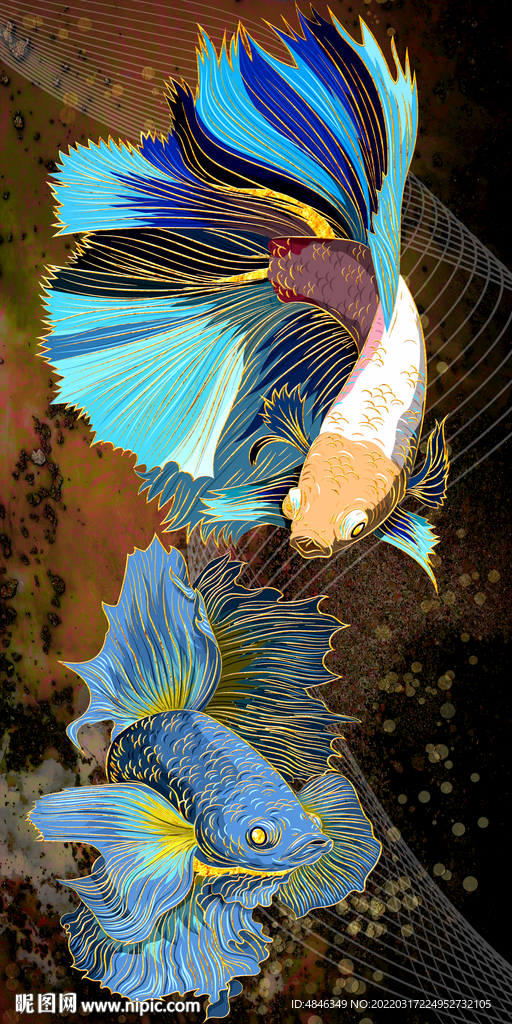 孔雀鱼水纹玄关装饰画壁画