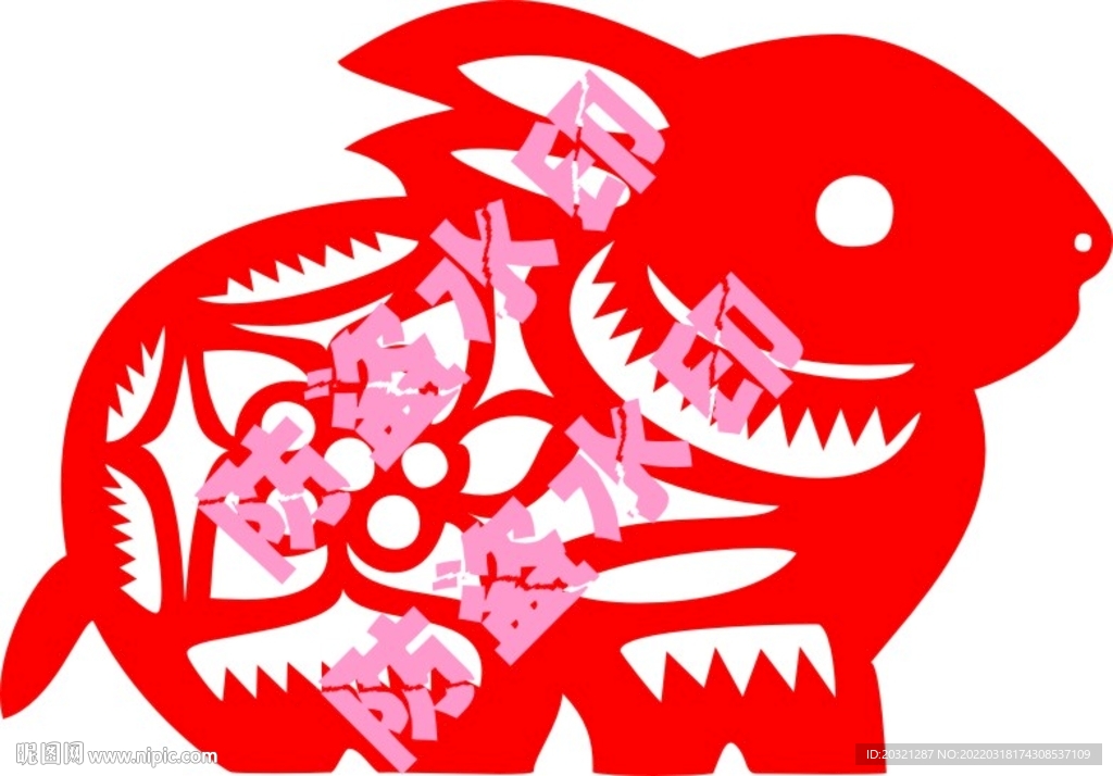 兔年剪纸花窗矢量超精细