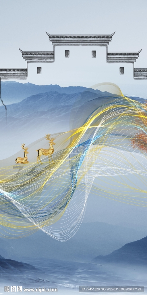 中国风山水意境玄关 TIF分层