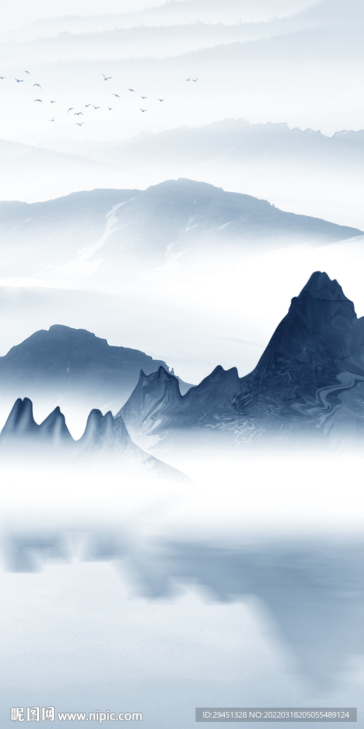 蓝色山水意境玄关 TIF分层