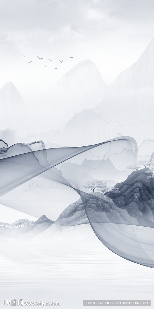 水墨山水意境玄关 TIF分层