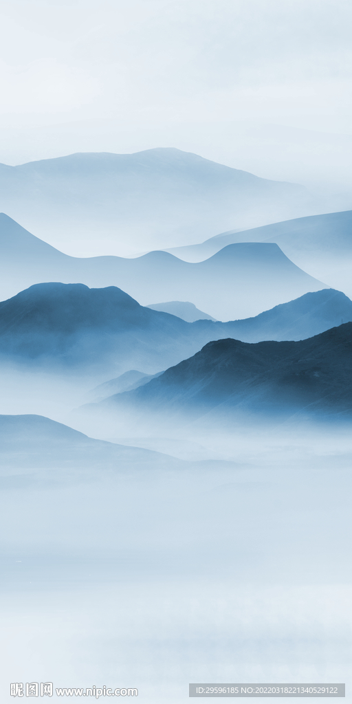 蓝色简约玄关山水 tif分层