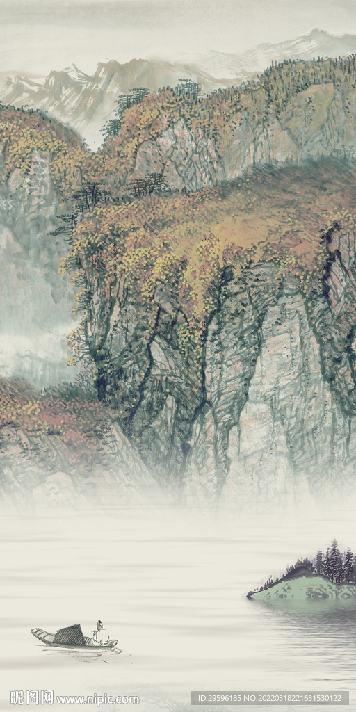 中国风简约玄关山水 tif分层