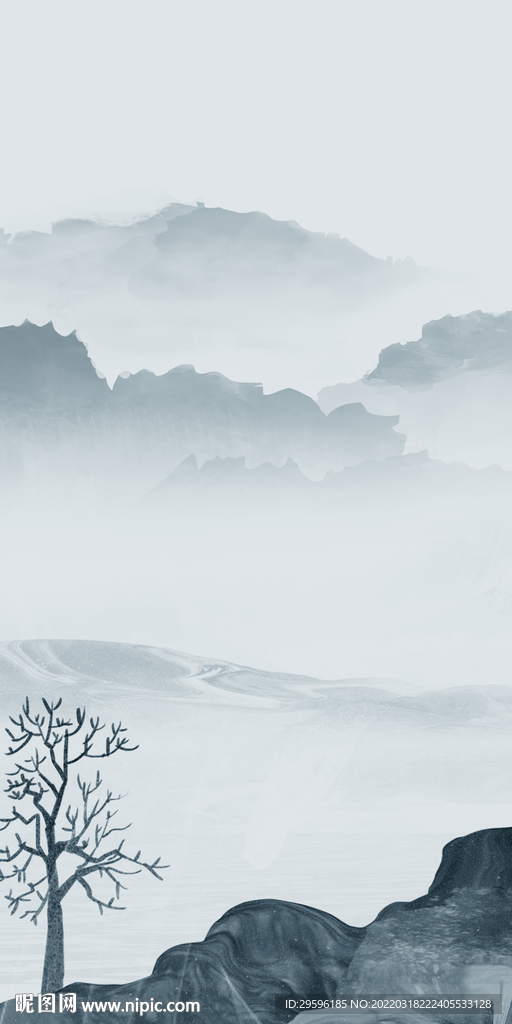 新中式简约玄关山水 tif分层