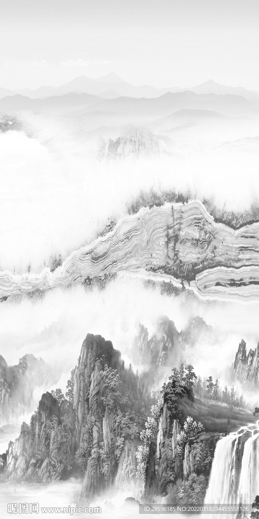 别墅简约玄关山水 tif分层