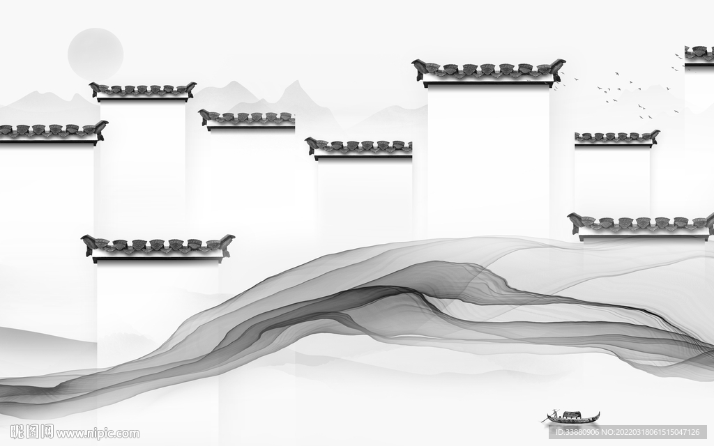 徽派客厅新山水画 TIF分层
