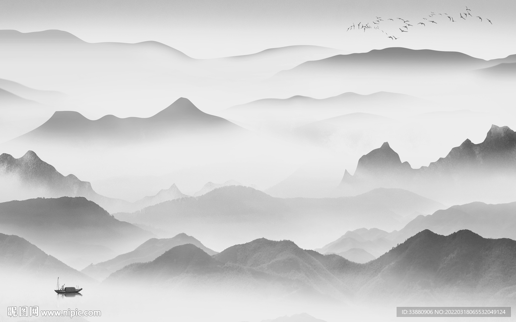 灰色新高端山水画 tif分层