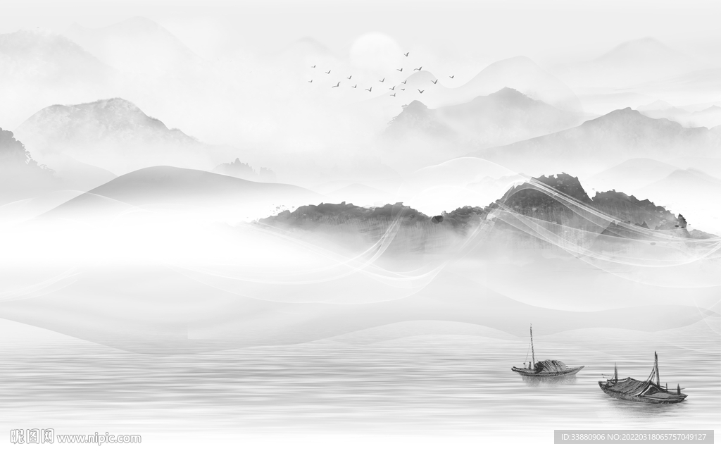 高雅大气中式山水 TIF分层