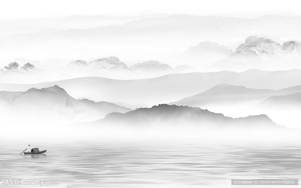 水墨大气中式山水 TIF分层