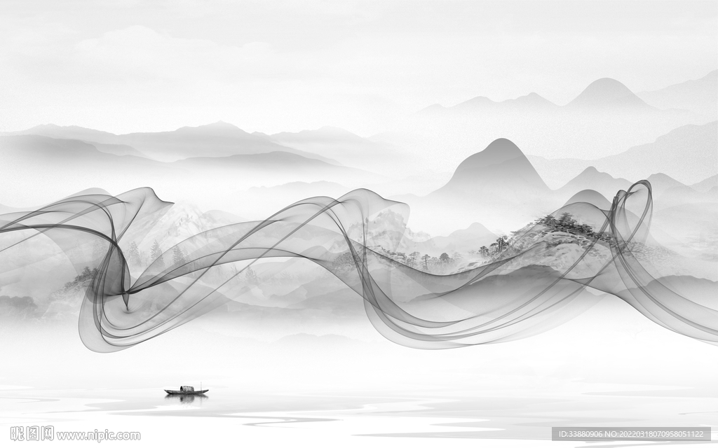 客厅大气中式山水 TIF分层