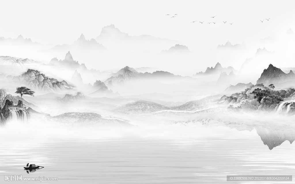 中国风客厅山水背景 TIF分层