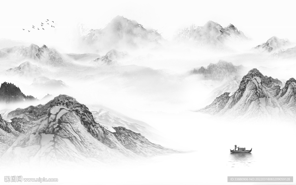 新中式客厅山水背景 TIF分层