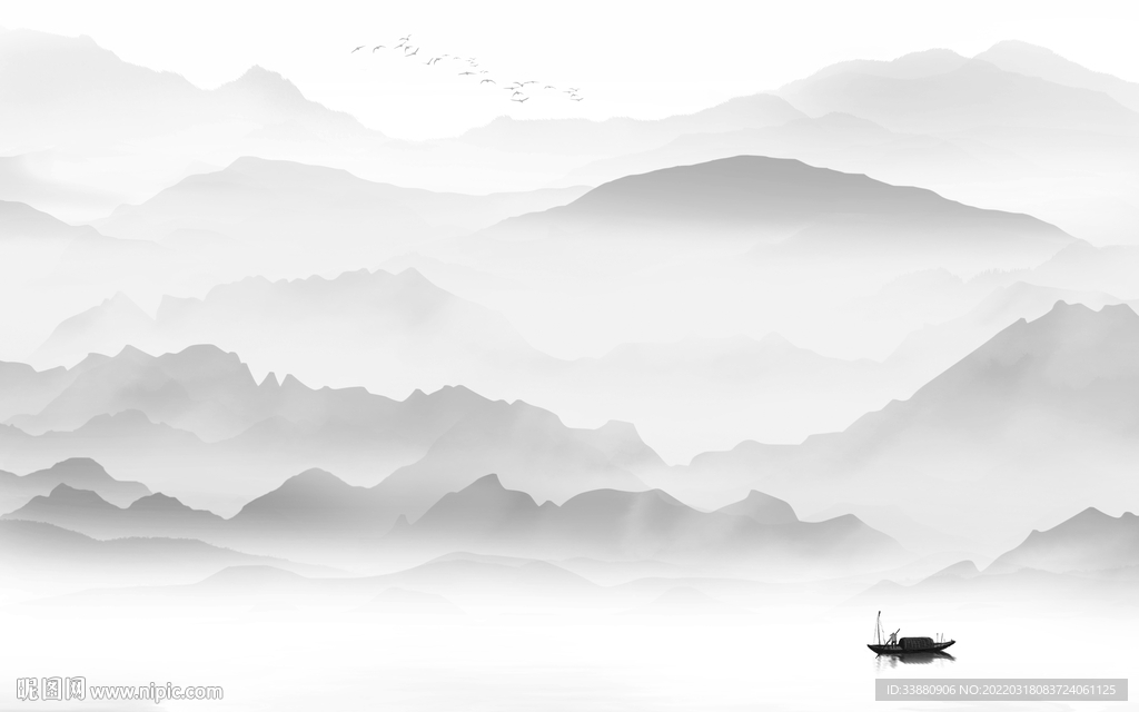 现代客厅山水背景 TIF分层