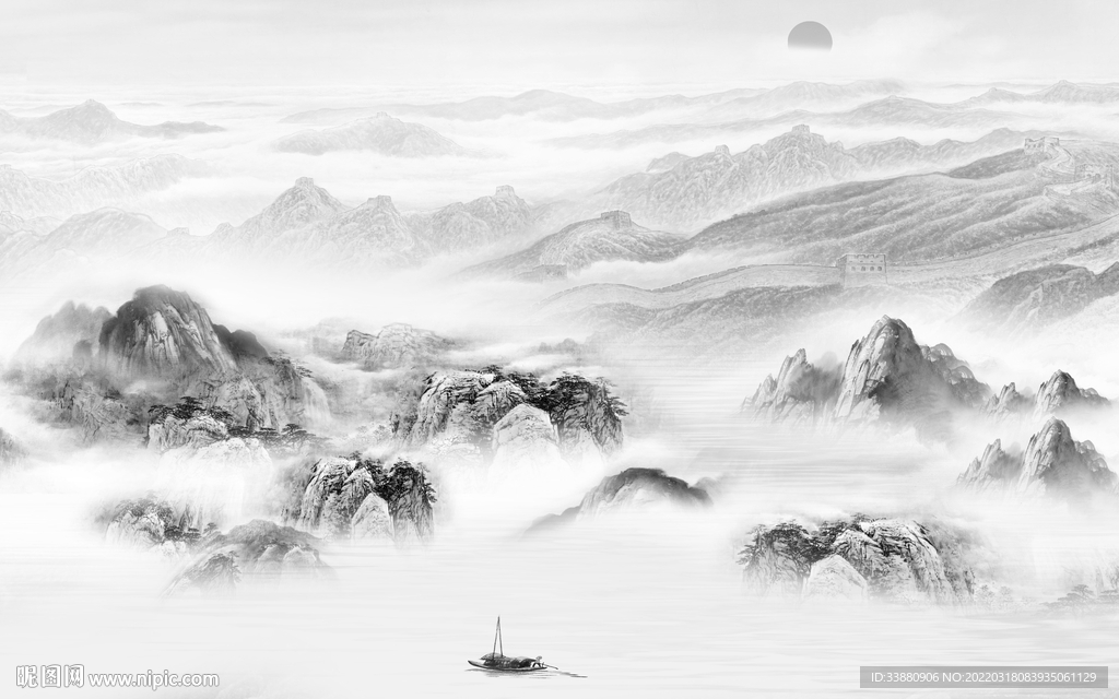 人气客厅山水背景 TIF分层