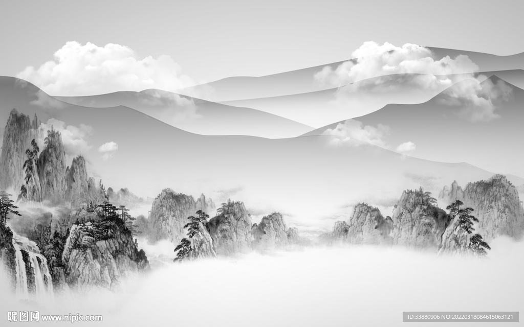 最新客厅山水背景 TIF分层