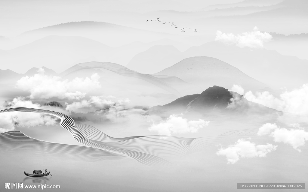 简约客厅山水背景 TIF分层