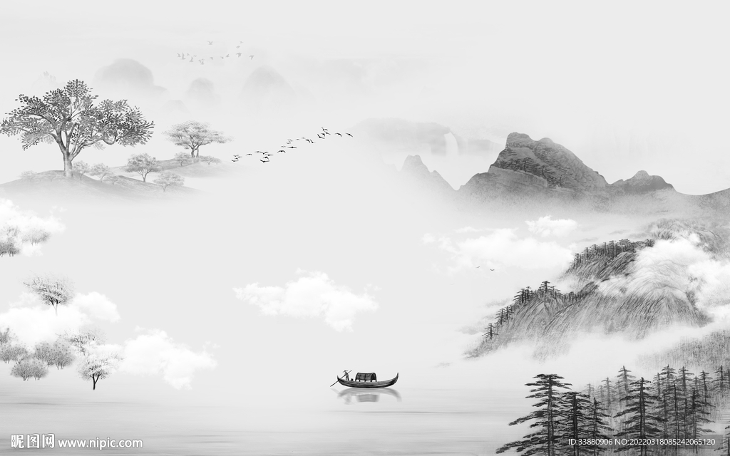 意境客厅山水背景 TIF分层