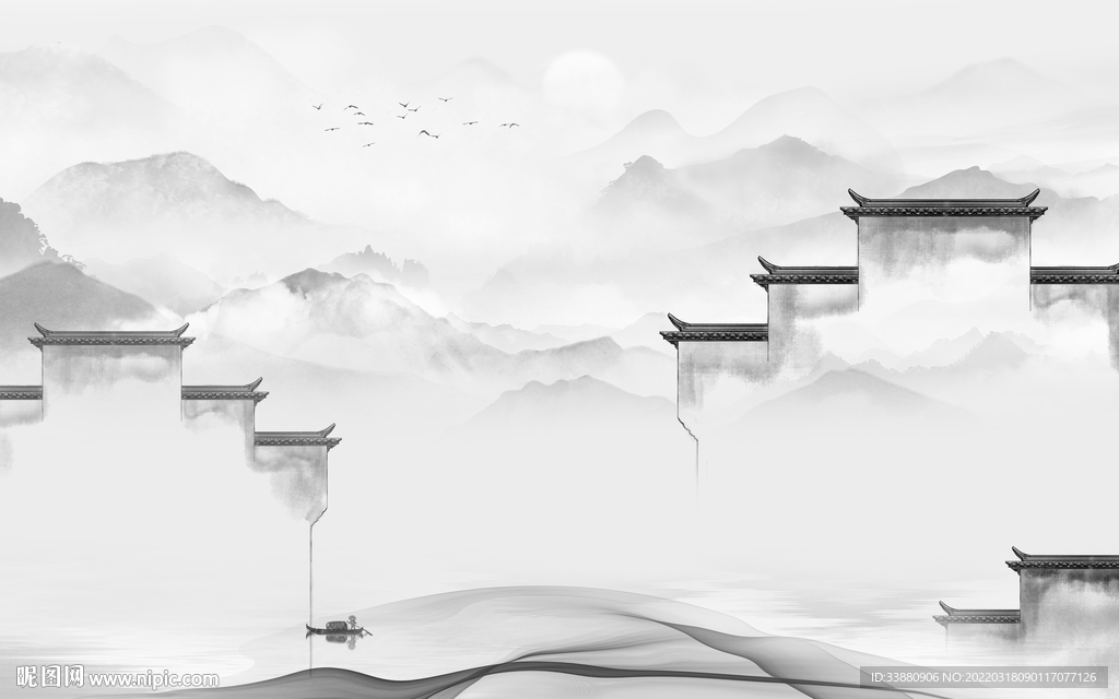 徽派最新背景山水 TIF分层