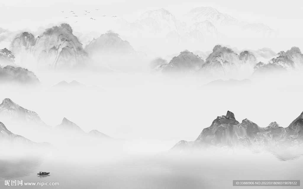 高端客厅背景山水 TIF分层