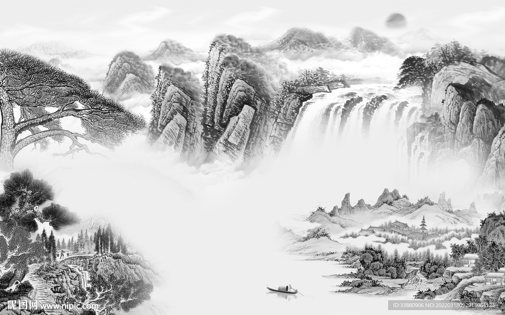 国画高清新山水画 TIF分层