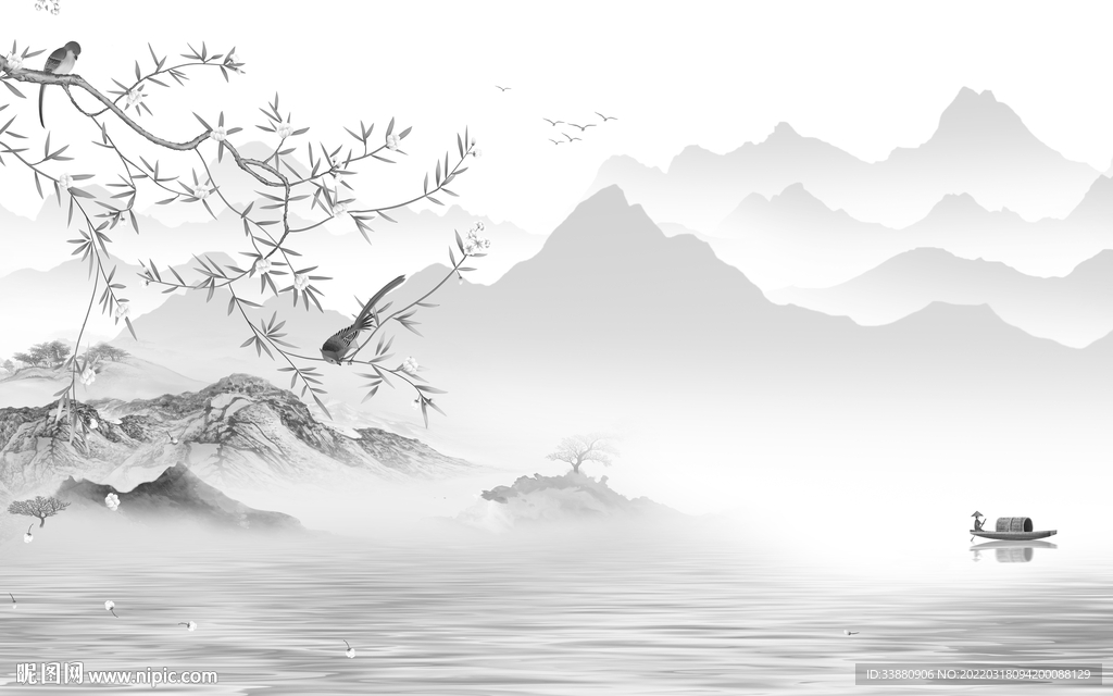 花鸟高清新山水画 TIF分层