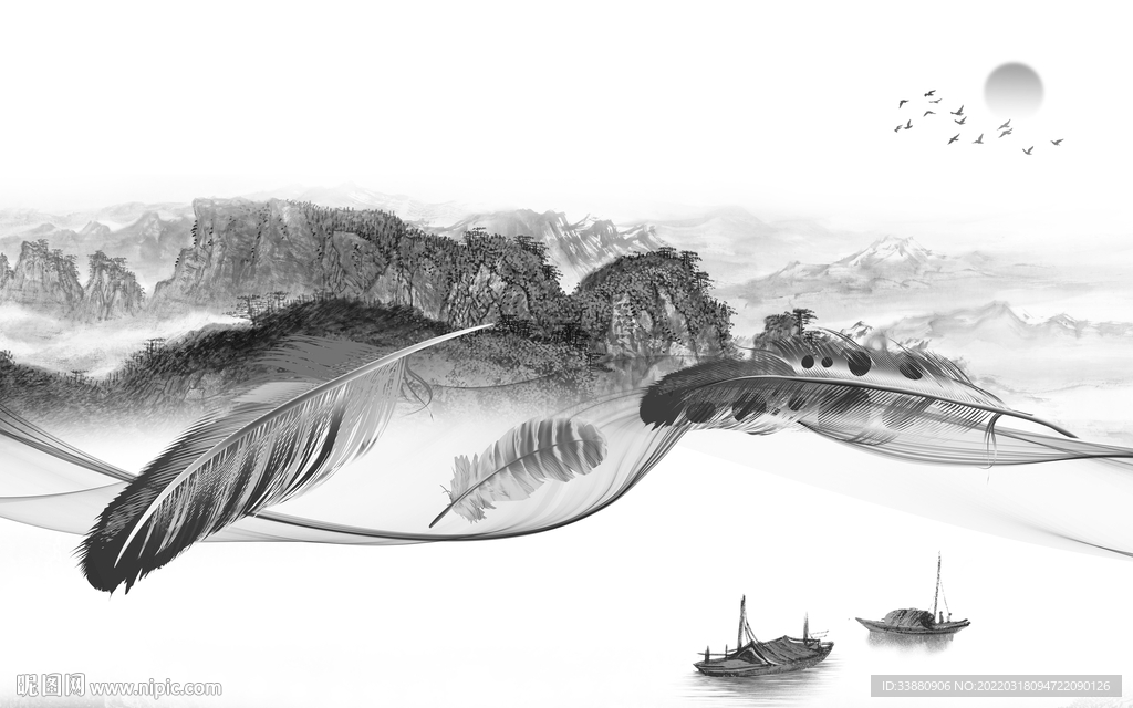 羽毛最新背景山水 TIF分层