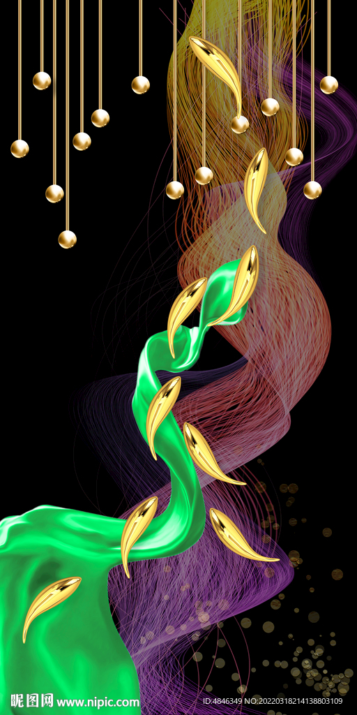 创意九鱼聚财玄关背景墙装饰画