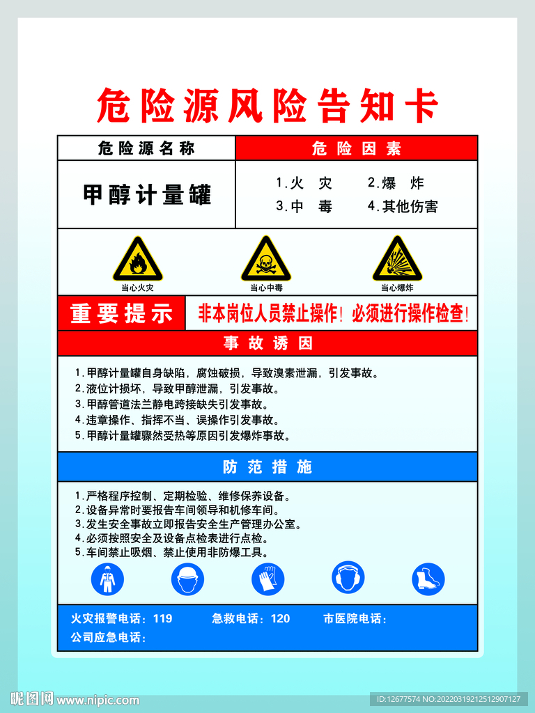 甲醇危险源风险告知卡