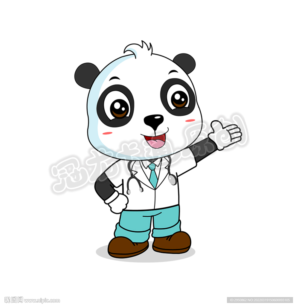 卡通熊猫医生矢量插图