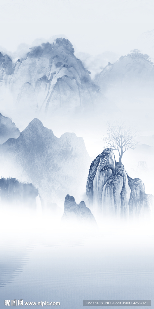 新中式山水玄关背景 tif分层