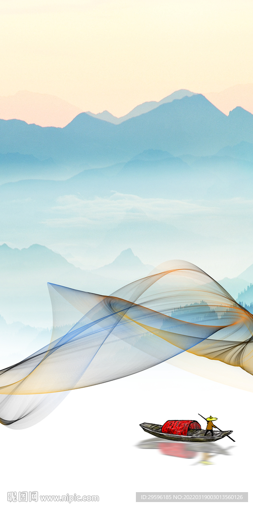 新中式山水玄关框画 tif分层