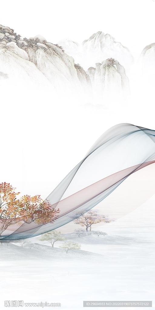 中国风山水无框玄关 TIF分层