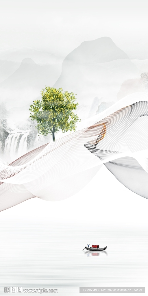 新中式山水背景玄关 TIF分层