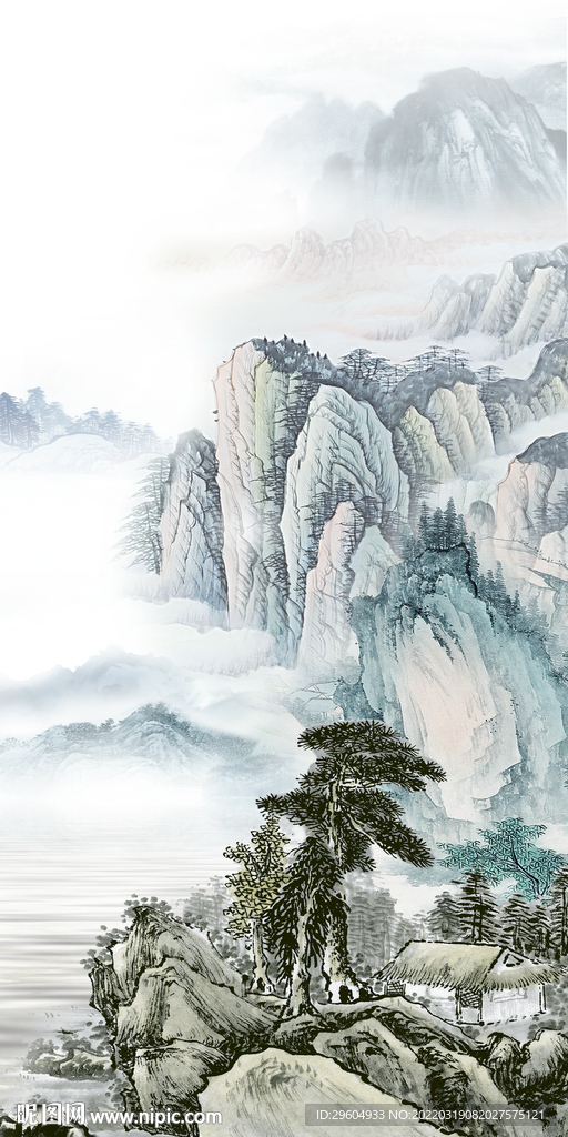 最新墙画山水玄关 TIF分层