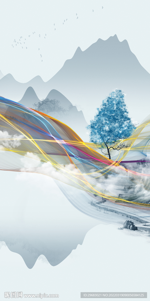 水墨 玄关意境山水 TIF分层