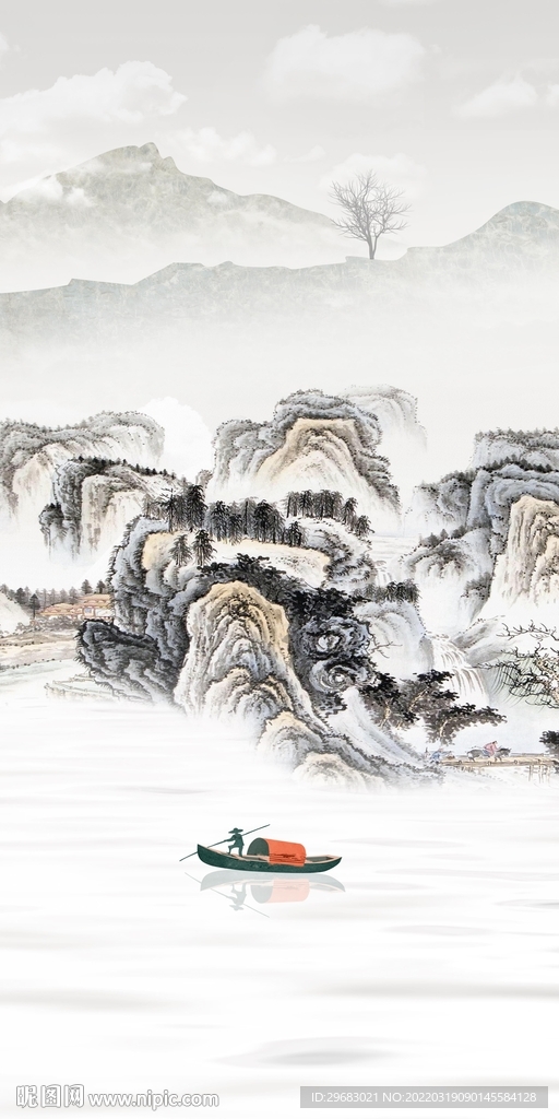 国画大气玄关背景 TIF分层