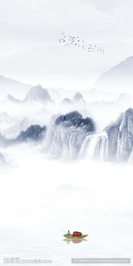 高端玄关意境山水 TIF分层